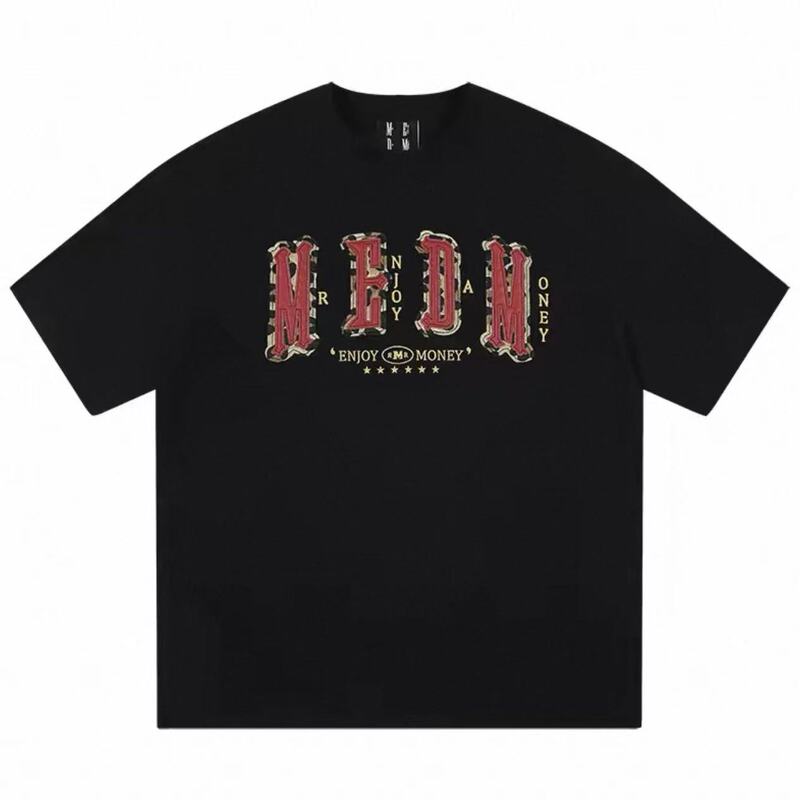 Medm Letter Patch Short-Sleeved T-Shirt for Men and Women 2026 New American Retro Casual Round Neck Half-Sleeved Top Tee