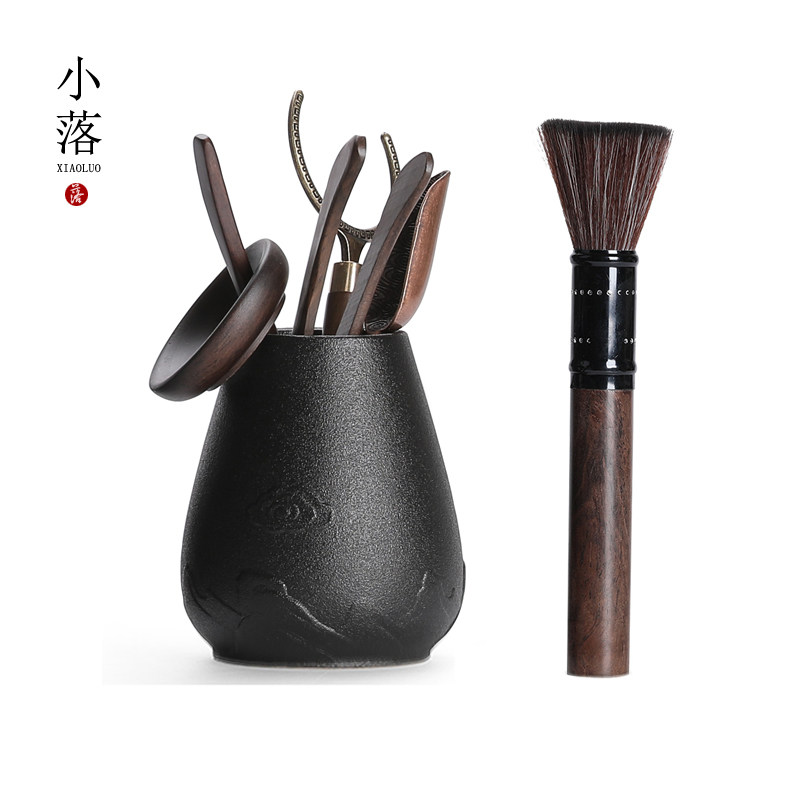 Xiaoluo tea ceremony six gentlemen set household kung fu tea set accessories ceramic tea tube ebony solid wood tea needle tea clip