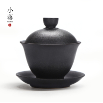 Black Pottery Triple Talent Cover Bowl Ceramic Tea Bowl Day Style Brief single large number tea cup Home Handgrip jug Custom logo