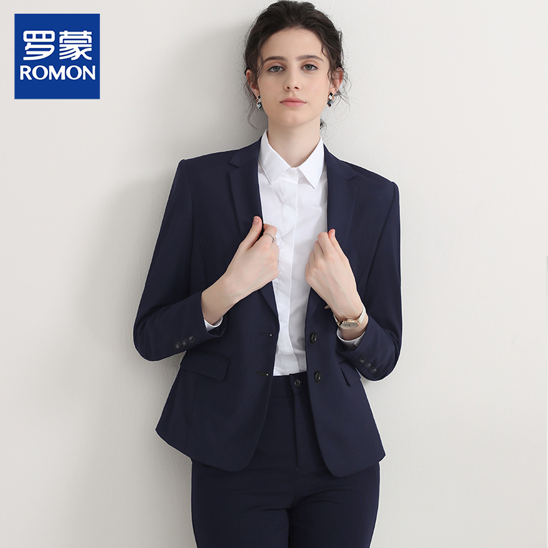 Romon Women's Navy Blue Suit Set for Interviews, Commuting, Professional Attire, Government Worker Jacket, Workwear, Elegant Formal Wear Romon Women's Navy Blue Suit Set for Interviews, Commuting, Professional Attire, Government Worker Jacket, Workwear, Elegant Formal Wear