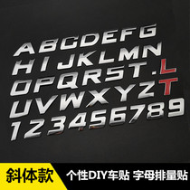 Italic car 3D letter car sticker English letter car mark DIY letter digital metal body patch word tail mark