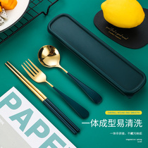 304 stainless steel chopsticks spoon set cute portable tableware single three-piece set student take-out storage lunch box