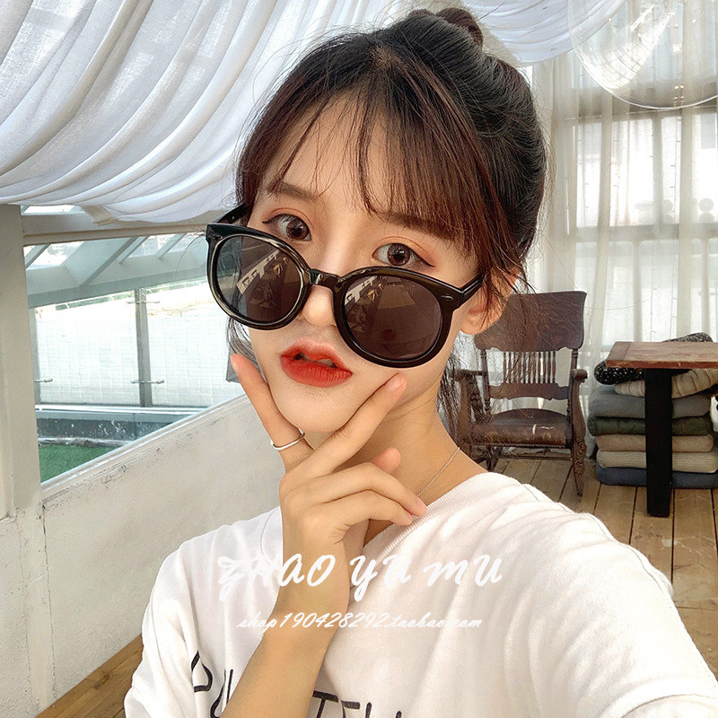 Korean version of ins sunglasses women's tide round face retro round sunglasses men's square glasses net red with the street style personality