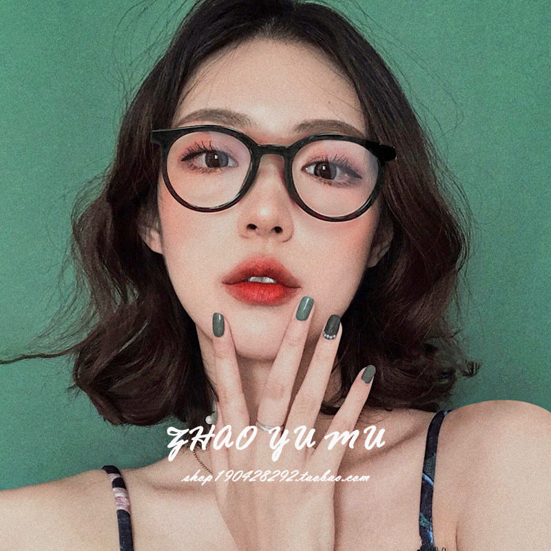 Black frame glasses female large frame flat light eye protection anti-blue light vegan glasses frame mesh red nearsightedness can be matched-Taobao
