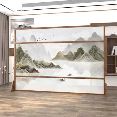 New Chinese style screen partition wall Living room office Log wooden block decoration Bedroom custom pure solid wood seat screen