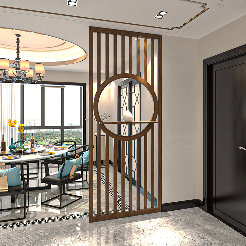 New Chinese-style screen partition Living room Home entrance door Entry into the house Entrance Doors Hotel Shelter Decorated Solid Wood Hollowed-out Grid