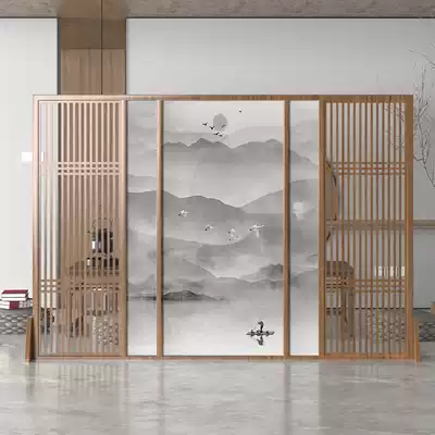 New Chinese solid wood screen Living room compartment Hotel office Villa entrance entrance hollow brake decorative seat screen