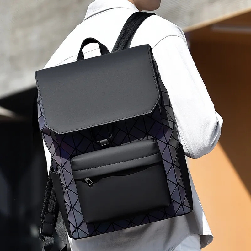 Hard-Shell Backpack, Leather Business Men's Backpack, Waterproof, Supportive, Student, Quilted, Three-Dimensional