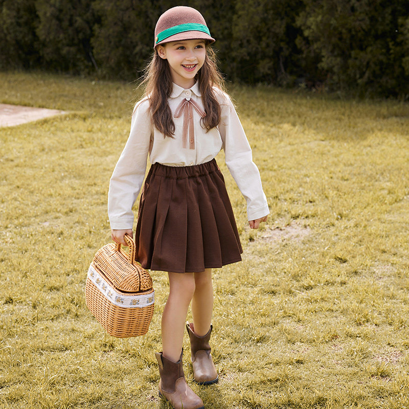 Girls white shirt spring and autumn 2022 new baby girl lapel shirt thin section primary school students Western style college wind top