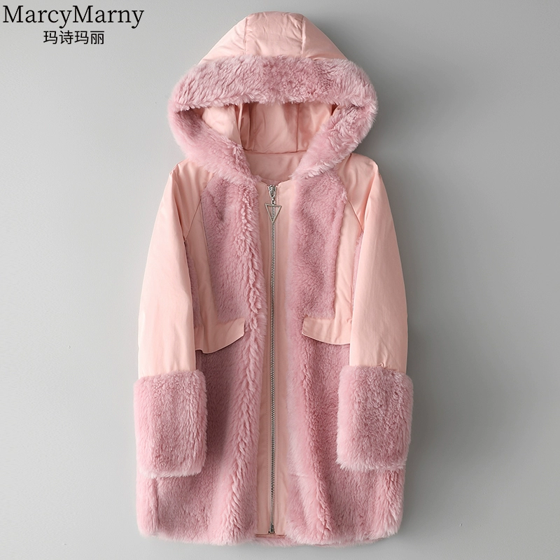 Marsh Marie 2020 new Hained len khâu áo khoác lông cho phụ nữ ngoài mùa thường áo cotton - Faux Fur