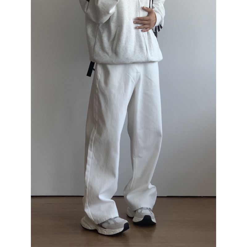 X1617 Japanese Style New Versatile Loose Simple Basic White Straight-Leg Pants with Drape Wide-Leg Pants Casual Men's