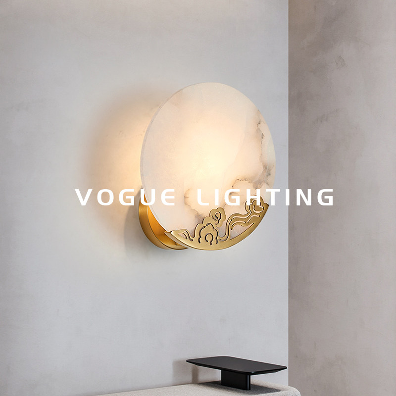 (Rui Ai) New Chinese style all-copper wall lamp living room background wall bedroom bedside lamp natural marble Chinese style lamps