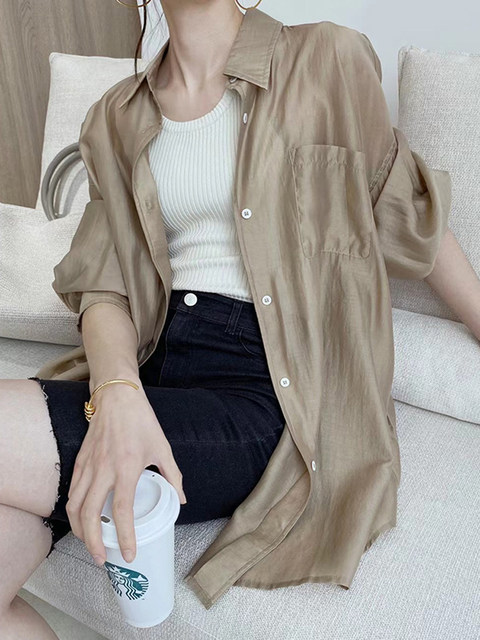 Tencel Sun Protection Shirt for Women, Summer Thin Style, Outerwear with Straps, French Style Top, Lazy Style, Slightly Sheer Shirt, Cardigan Jacket, Fairy Style