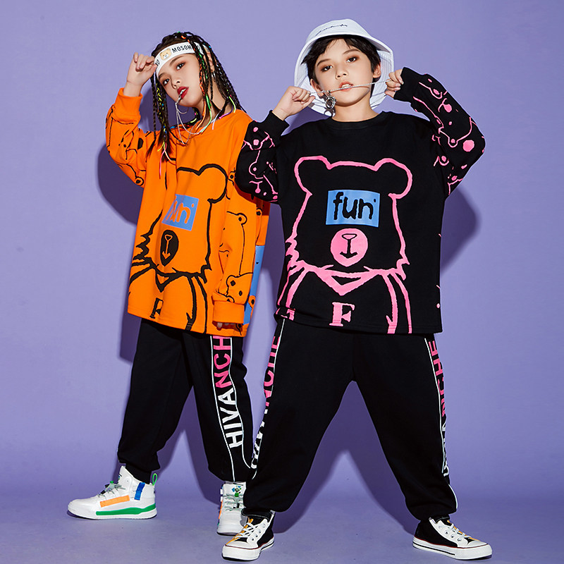 Children's Street Dance Kit Hiphop New Sports Long-sleeved Hip Hop Clothing Sweater Boys and Girls Show Clothes