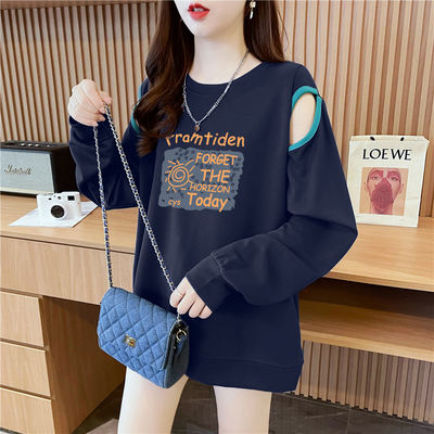 Hong Kong-style design off-the-shoulder hoodie for women's spring and autumn, thin 2025 early autumn new top, ploversized women's loose wear for outerwear