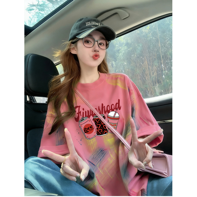 2026 Hot-Selling Short-Sleeve T-Shirt for Women, American-Style Round Neck, Loose Casual Half-Sleeve Top for Middle and High School Students, Trendy 2026 Hot-Selling Short-Sleeve T-Shirt for Women, American-Style Round Neck, Loose Casual Half-Sleeve Top for Middle and High School Students, Trendy