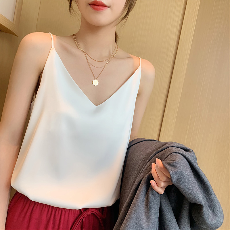 Plus Size Fat Girl 100kg Loose Fit Slimming Tummy-Covering Satin Camisole for Layering or Wearing Alone, Sexy Tank Top for Women