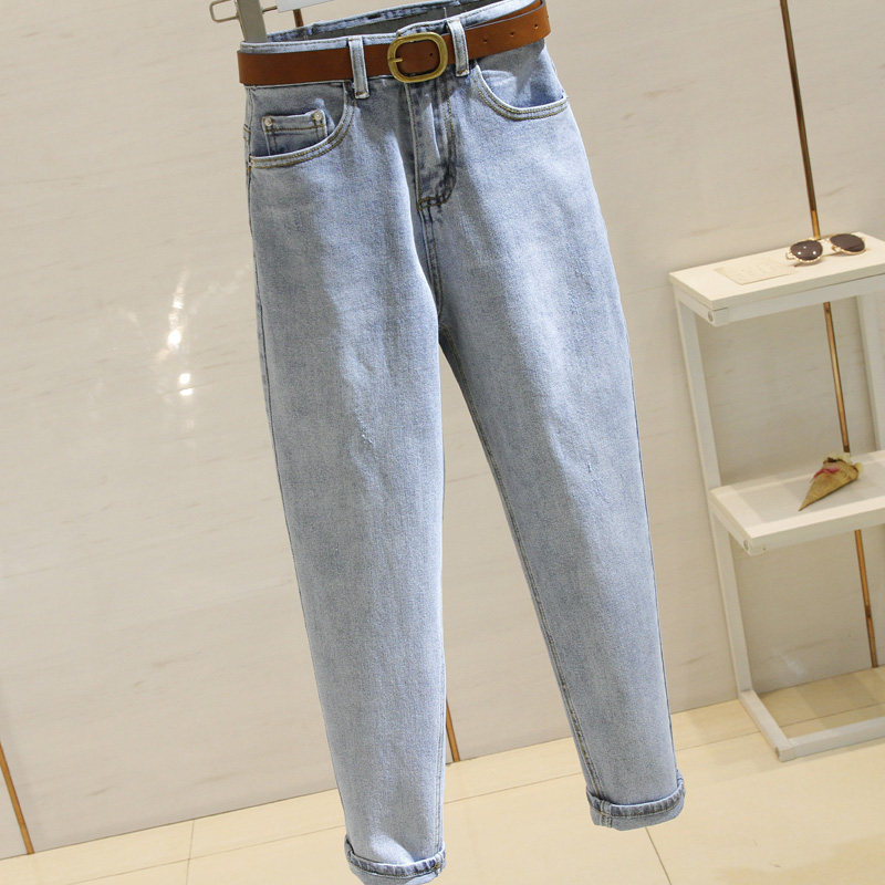 South Korea's light blue jeans lax 2023 new slim microelastic radish pants Harlen daddy pants