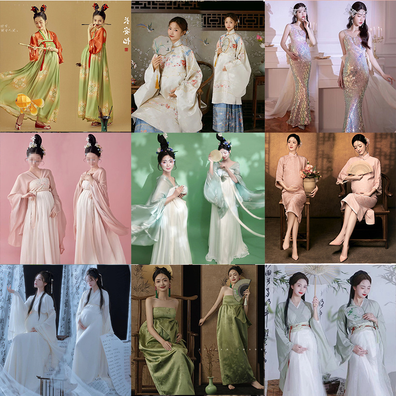 Photo Studio Maternity Photography Clothing Retro Chinese Style Traditional Chinese Clothing Set Maternity Hanfu Art Photo Photography