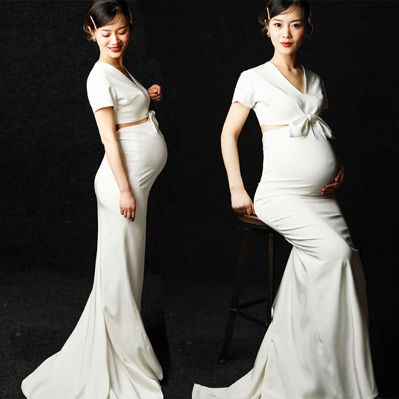 Maternity photo clothing white dress bag body trailing skirt photo studio photo art photo clothing maternity photography clothing
