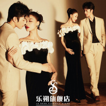 Maternity photography clothing studio couple light and shadow retro velvet tube top skirt pregnant mommy art photography clothing