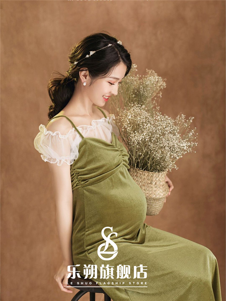 Maternity photography clothing new summer small fresh photo studio maternity clothing green velvet suspender skirt maternity clothing