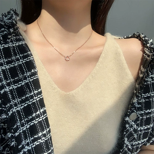 Кольцо, цепочка до ключиц, ретро подвеска, универсальное ожерелье, легкий роскошный стиль, простой и элегантный дизайн