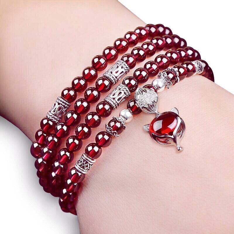 Wine Red Multi-Circle Multilayer Pomegranate Stone Fox Handmade of the year Gourd Crystal Bracelet Birthday Gift Woman