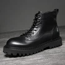 Martin Boots Mens Autumn Winter Real Leather Gvet Warm Leather Boots Men Inglons High Help Shoes Tooling Thick Bottom Locomotive Boots