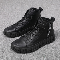 Martin Boots Male High Help Tide Shoes Winter Inglent Wind Plus Suede Short Boots Korean Version Trend 100 Hitch to help overalls boys boots