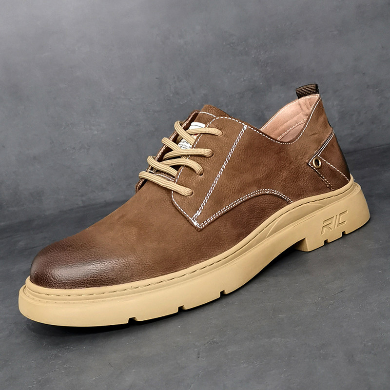 Leather Shoes Fall Man Genuine Leather Breathable Brown Business Positive Dress Casual Shoes Son Inlen Low Helping Soft Bottom Tooling Martin Shoes
