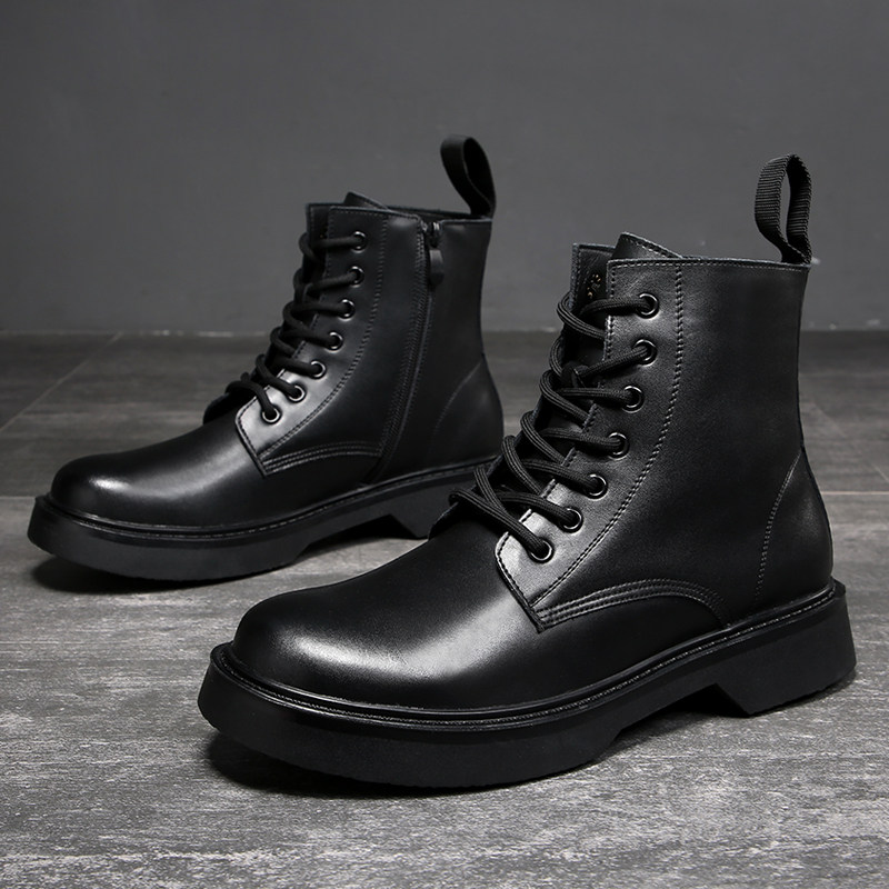 Martin boots men's trendy shoes autumn velvet high-top tooling boots British style all-match short boots Korean version mid-tube black men's boots