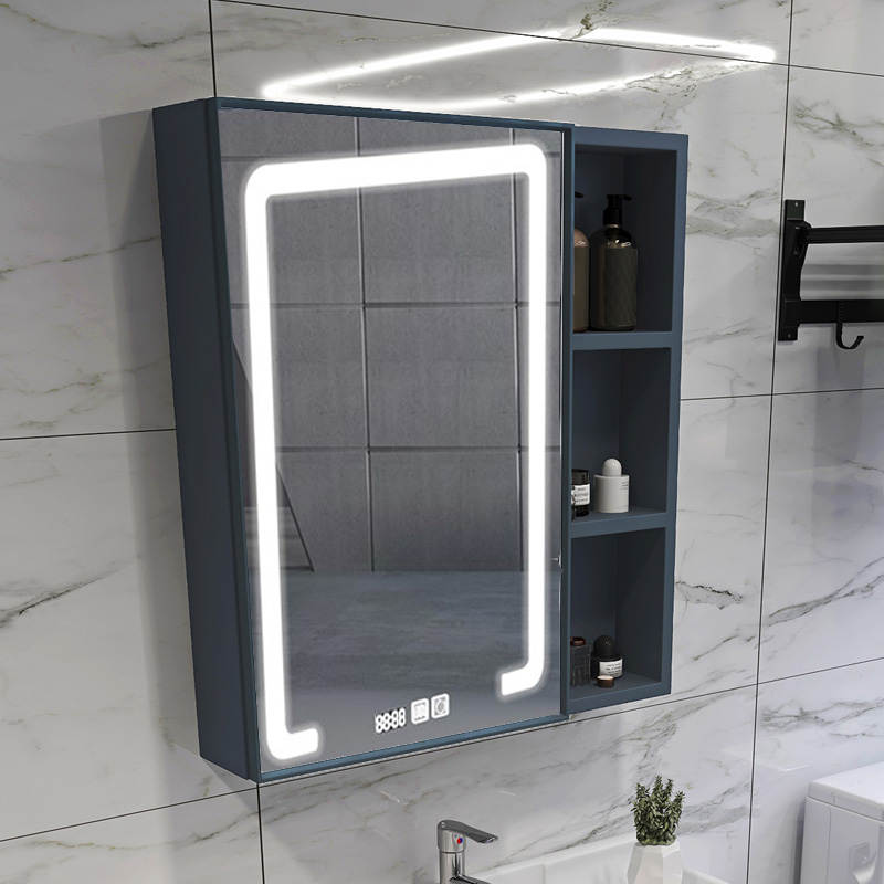 Space Aluminum Bathroom Smart Mirror Cabinet Alone With Lamp Bathroom Hung Wall Style Makeup Room Wall-mounted Mirror With Shelf