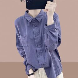Guangdong Puning Pure Cotton Long-Sleeved Shirt for Women 2025 Early Autumn New Style High-End Light Luxury Age-Reducing Stylish Top Shirt