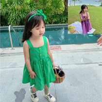 Girls Korean version of simple solid color dress 2020 summer new childrens elegant suspenders baby princess skirt childrens clothing