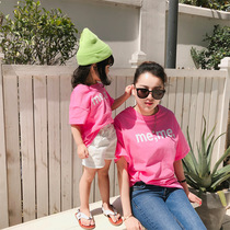 Summer mother-daughter clothes new 2020 Korean version of short-sleeved candy-colored T-shirts for a family of four summer pure cotton foreign-style tops