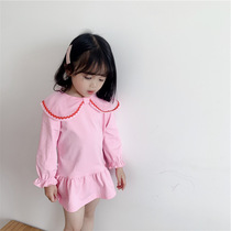 Childrens clothing girls skirt Korean version of the Western style little girl lotus leaf collar dress 2020 spring and summer new cute princess dress