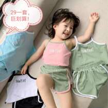 Girls alphabet vest shorts net red foreign style two-piece set 20 summer new baby girl cool suspender suit