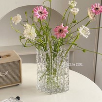 ins wind vase flower arrangement transparent glass living-room pendulum with glacier veins light and luxurious modern minimalist sense hydropony
