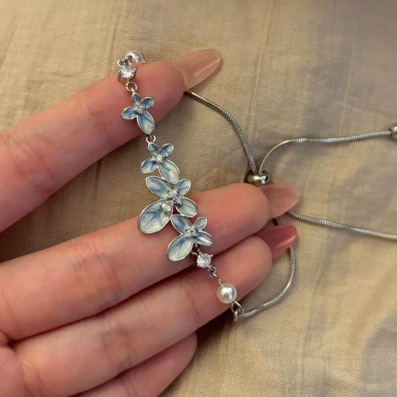 Blue Gradient Enamel Flower Bracelet 2025 New Style Adjustable Exquisite Versatile Jewelry Niche Design Bracelet