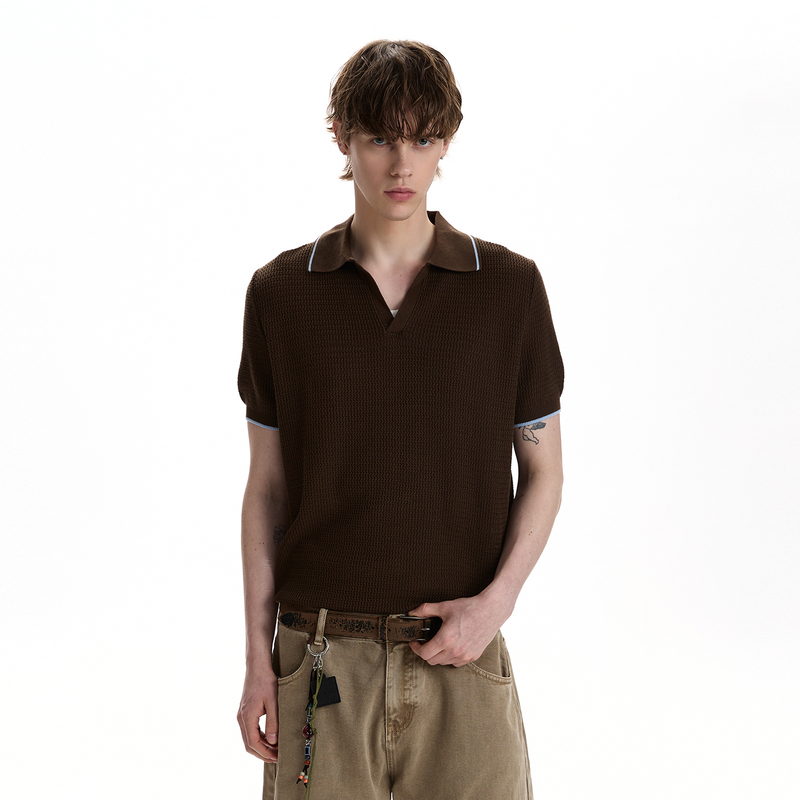 A Puee American Retro New Style Barn-Style Lapel Polo Shirt Short-Sleeved Textured Regular Shoulder Short Knit Top Trendy A Puee American Retro New Style Barn-Style Lapel Polo Shirt Short-Sleeved Textured Regular Shoulder Short Knit Top Trendy