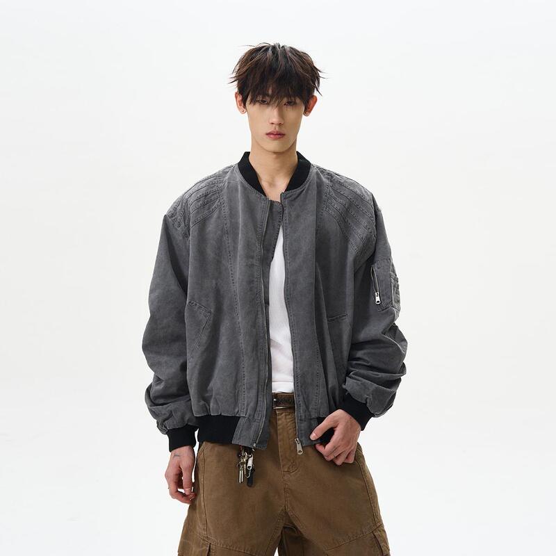 A Puee American Retro Vintage Distressed Flight Jacket Vibe Wasteland Style Short Baseball Jacket