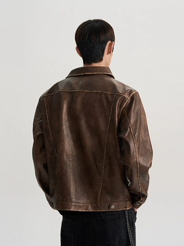 Puee американская ретро уличная квадратная куртка Harrington с потертостями из искусственной кожи, модная чистая короткая куртка