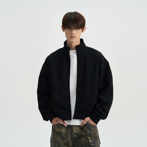 A PUEE Американская высокая улица Cleanfit Silhouette Solid Salad Cardigan Stand Whothirt Mustery Complety Short Wide Hoodie