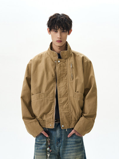 A PUEE美式复古bomber立领飞行员夹克男女boxy短款巴恩风工装外套