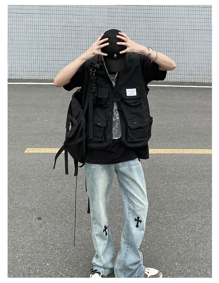 European and American high street CH Crook cross jeans for men, American hip-hop vibe street loose straight flared pants pic 12