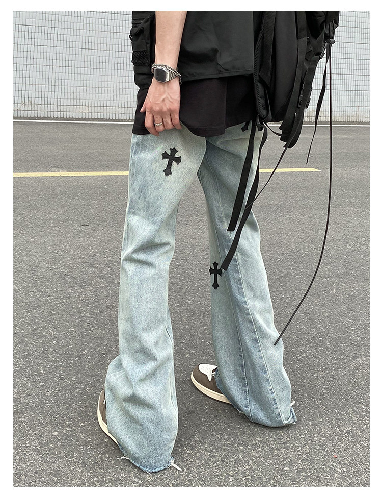 European and American high street CH Crook cross jeans for men, American hip-hop vibe street loose straight flared pants pic 6