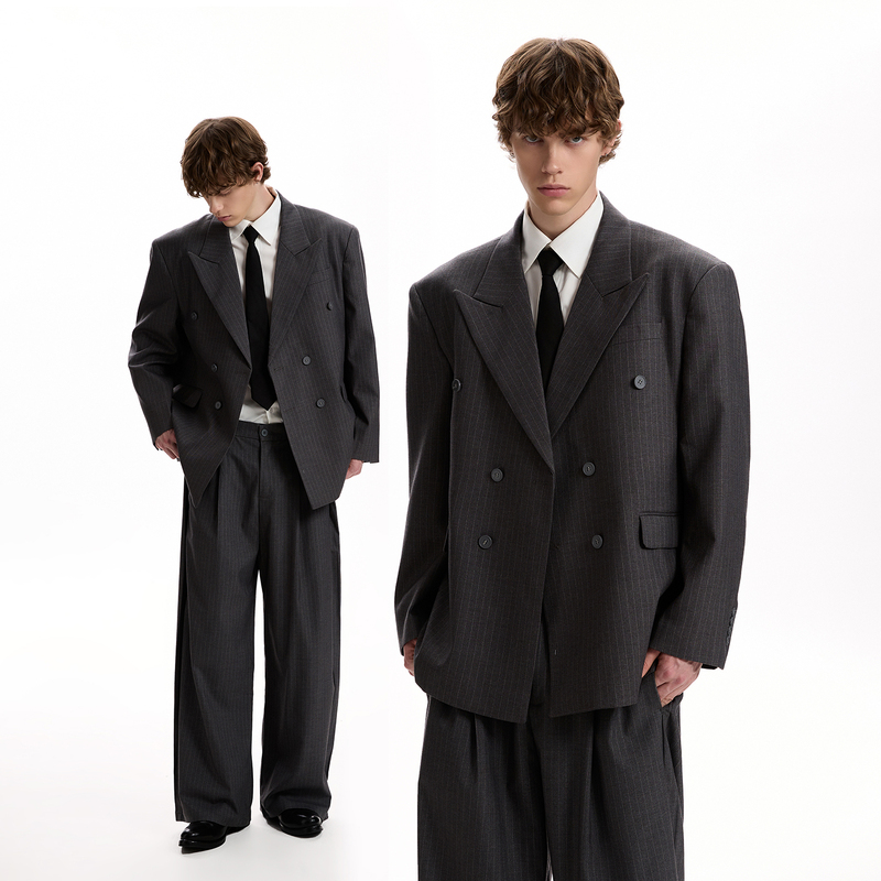 A Puee American Retro Double-Breasted Casual Suit Set Cleanfit Three-Dimensional Tailoring Commuter Blazer