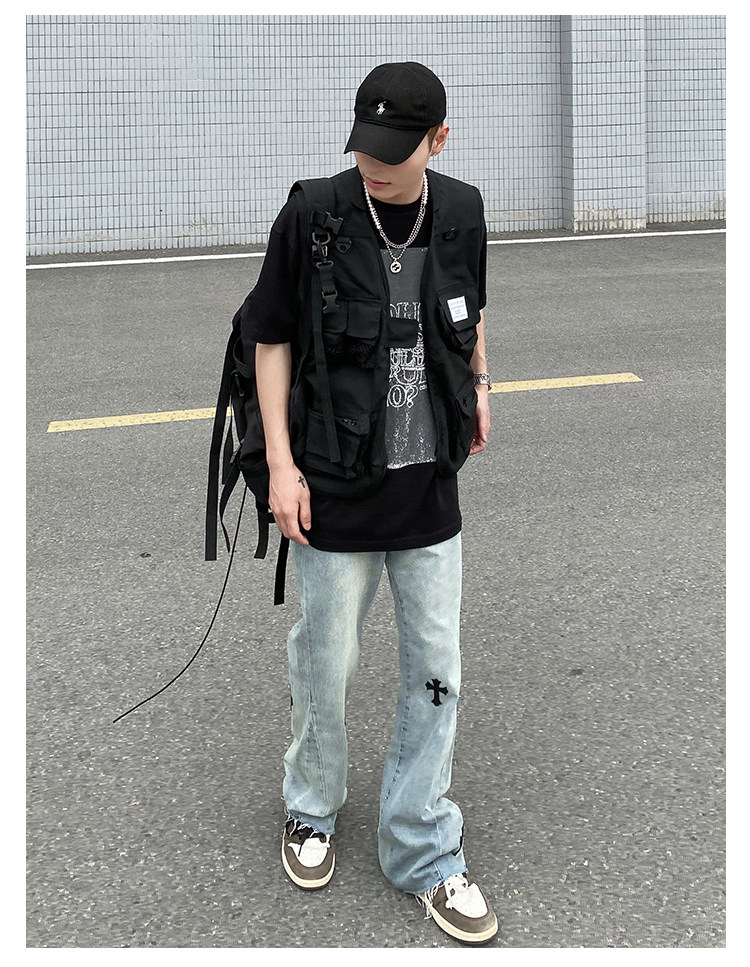 European and American high street CH Crook cross jeans for men, American hip-hop vibe street loose straight flared pants pic 14