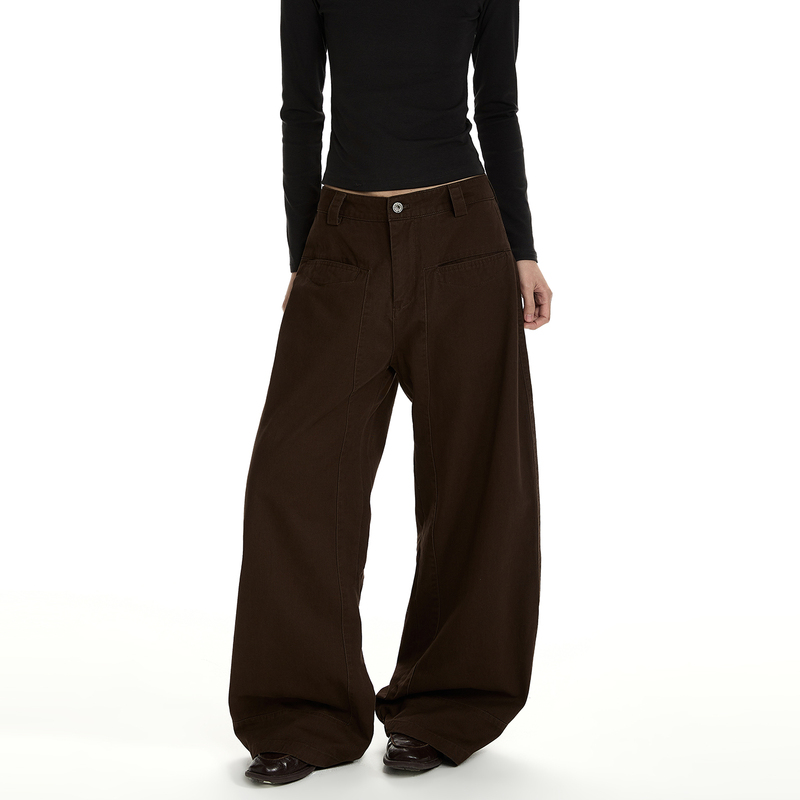 A Puee Retro Melard Brown Work Pants Cleanfit Commuter Simple Straight-Leg Versatile Scimitar Casual Pants